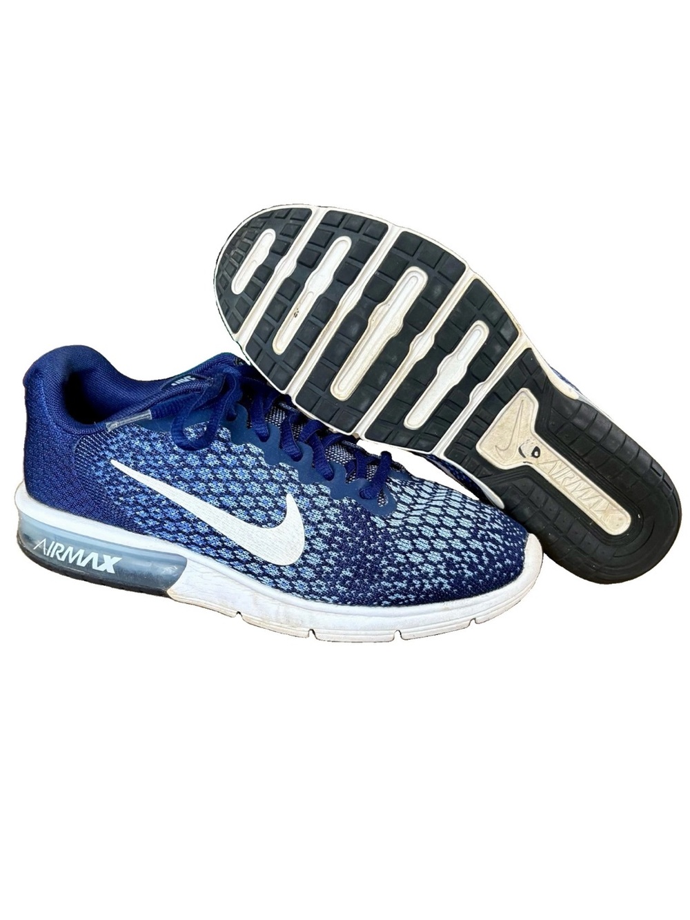 NIKE AIR MAX SEQUENT 2 Running Shoe Blue White Knit Casual 852465-401 WMNS 8.5